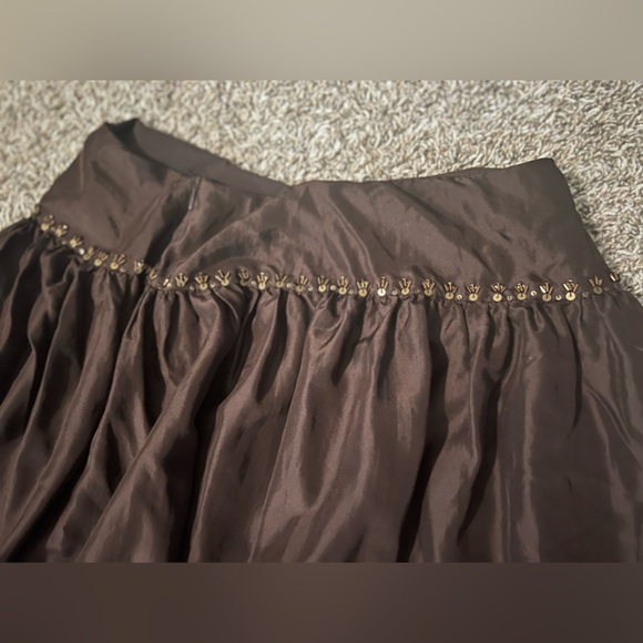 Talbots 100% Pure Silk Brown Pleated Full Skirt Maxi sz 8 P Beads & Sequins - Picture 9 of 10